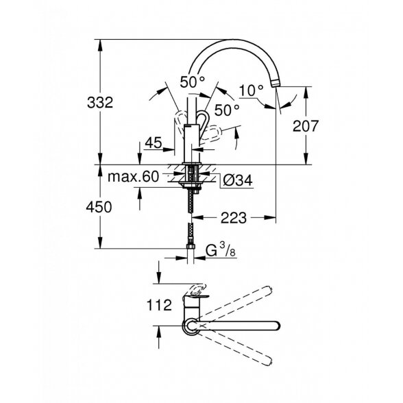 Virtuvinis (plautuvės) maišytuvas GROHE BauLoop, 31368000 2