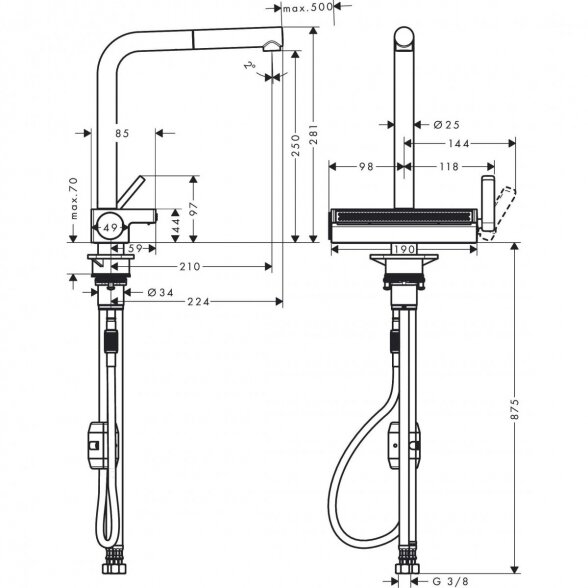 Virtuvinis (plautuvės) maišytuvas su ištraukiama žarna HANSGROHE Aquno Select M81, 73830800 7