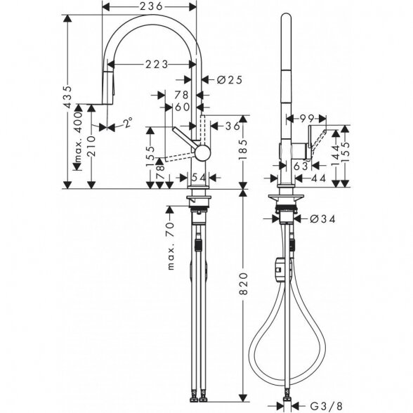 Virtuvinis (plautuvės) maišytuvas su ištraukiama žarna HANSGROHE Talis M54 210 1jet, 72802670 3