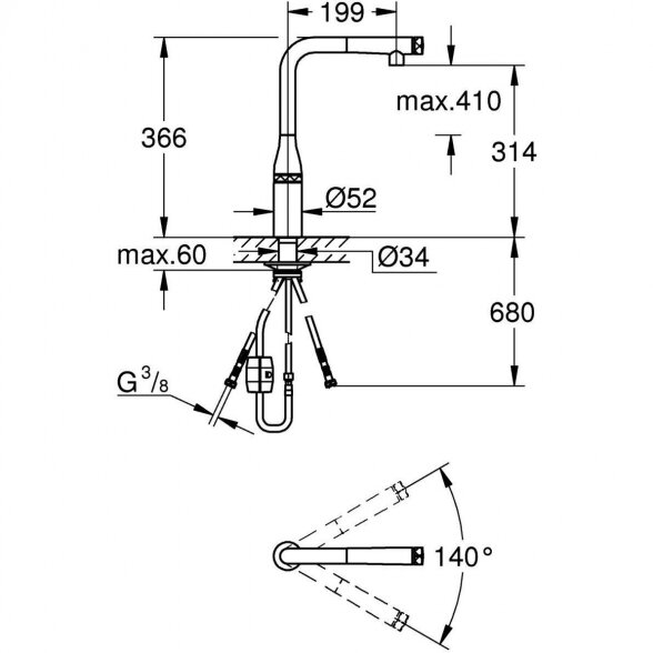 Virtuvinis (plautuvės) maišytuvas su ištraukiamu snapu GROHE Essence SmartControl, 31615DL0 1