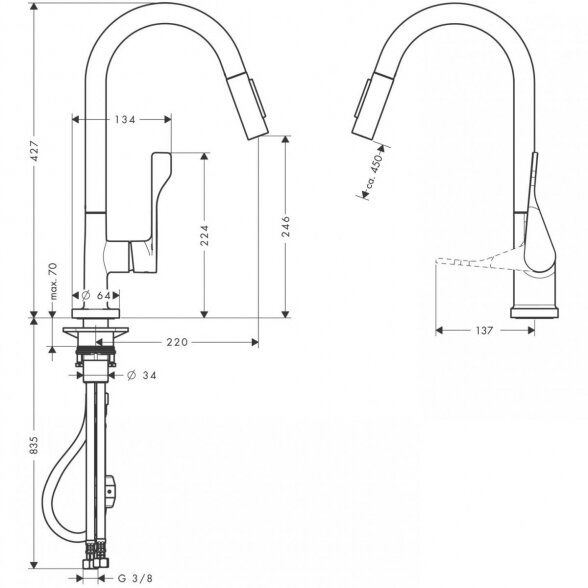 Virtuvinis (plautuvės) maišytuvas su ištraukiamu snapu HANSGROHE Axor Citterio, chromo spalvos, 39835000 3