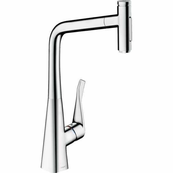 Virtuvinis (plautuvės) maišytuvas su ištraukiamu snapu HANSGROHE Metris Select M71, chromo spalvos, dviejų srovių, 73816000 4