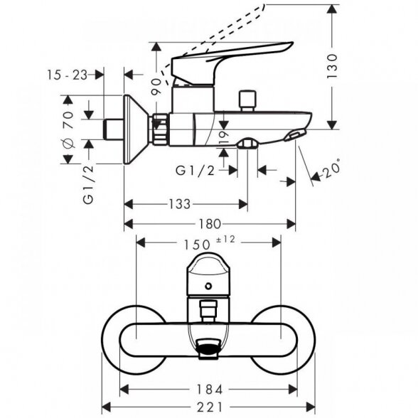 Vonios - dušo maišytuvas HANSGROHE Logis E, 71403000 2