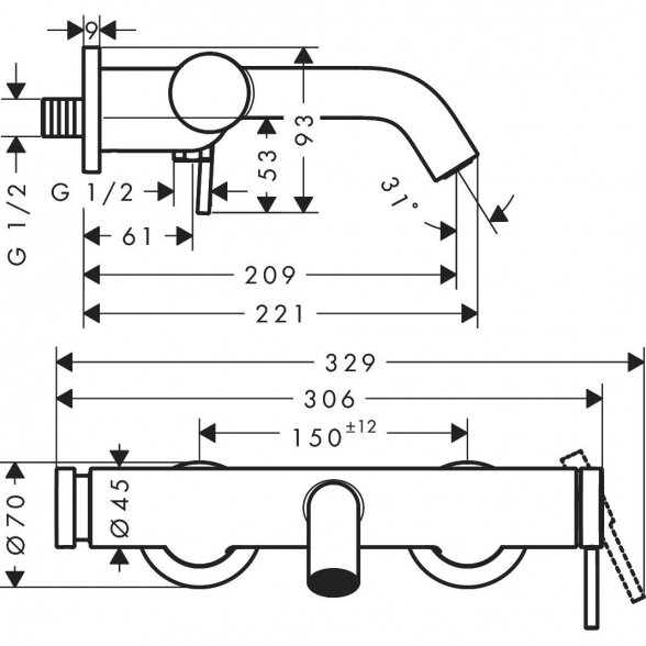 Vonios maišytuvas HANSGROHE Tecturis S, 73422000 1