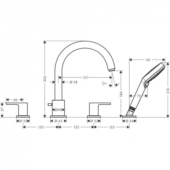 Vonios maišytuvas HANSGROHE Vernis Shape juoda-matinė, 71459670 1