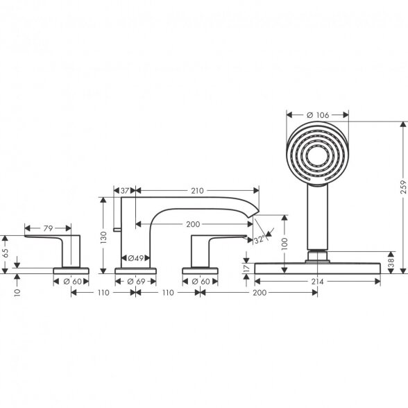 Vonios maišytuvas HANSGROHE Vivenis chromuota, 75444000 2